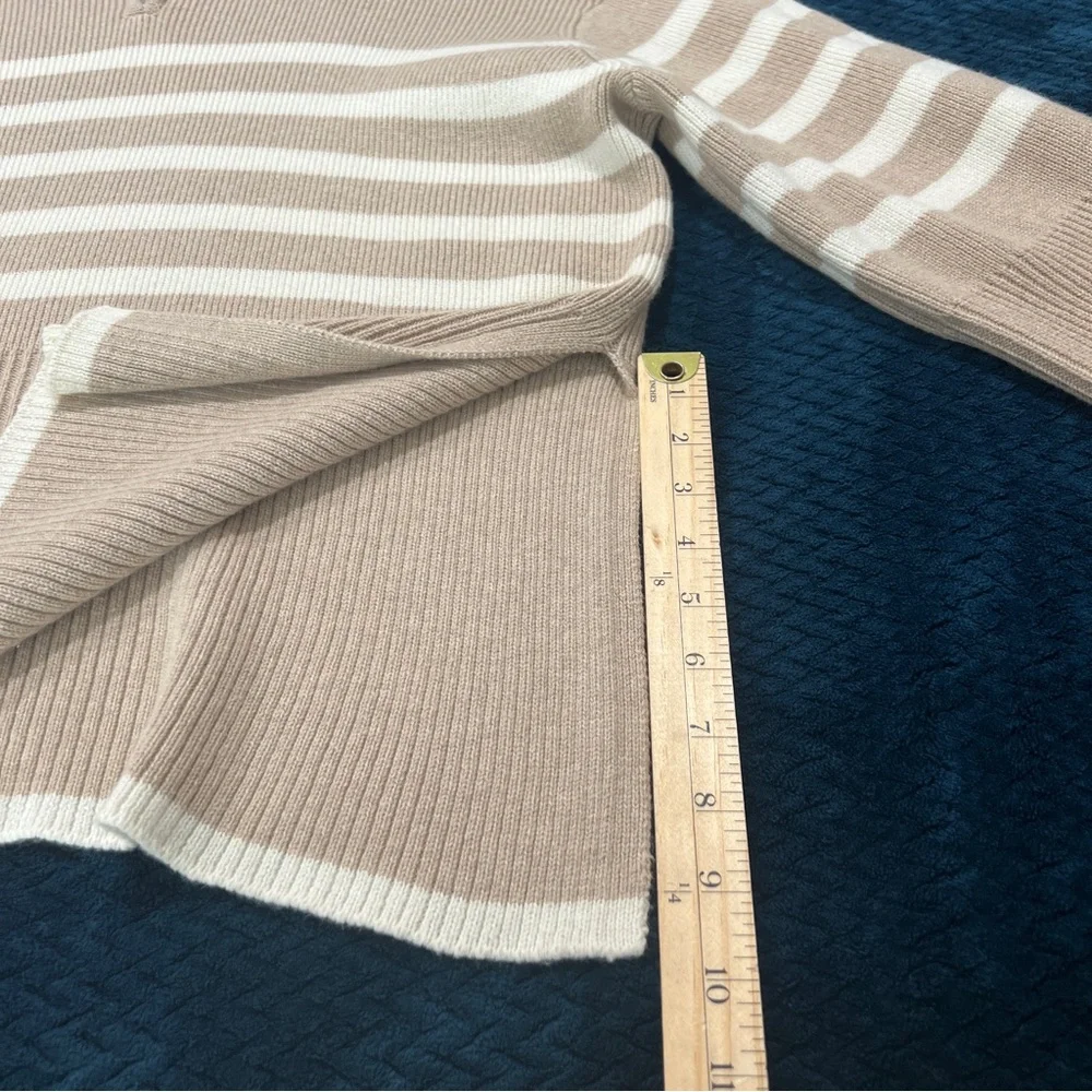 Rails Tessa‎ Sweater Merino Wool Sand Striped Quarter Zip Mock Neck Sweater L